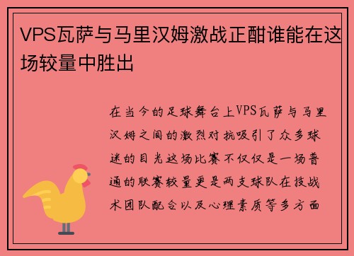 VPS瓦萨与马里汉姆激战正酣谁能在这场较量中胜出